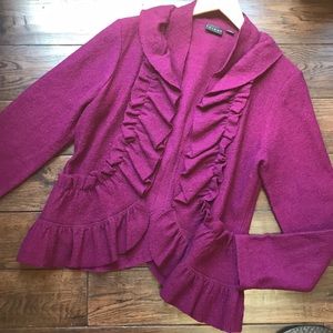 Tribal boiled wool sweater jacket ruffle detail